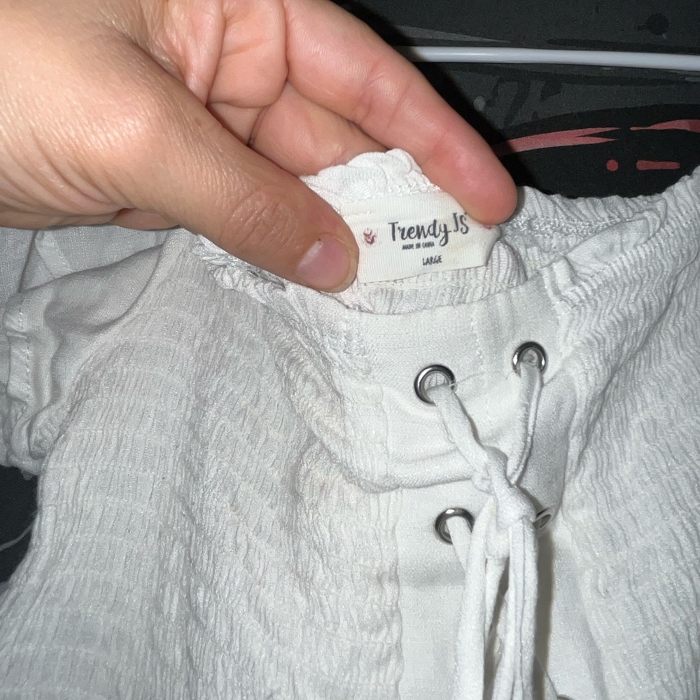 White Ruffled Lace-Up Top - Picture 3 of 4